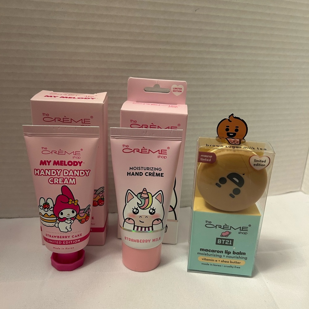 The Crème shop 3pc set 2 hand crèmes and 1 lip balm